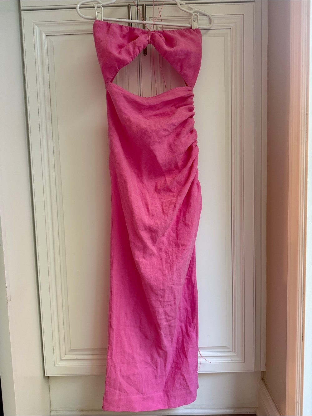Natalie Rolt Strapless Pink Cutout Ruched Summer Dress